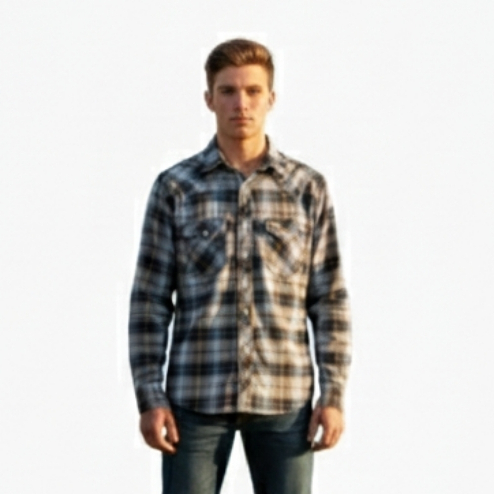 Rafter C Red Dirt Collection Western Pearl Snap Shirt Plaid Men's Small